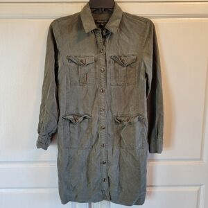 Banana Republic Forest Green Button-Up Shirt Dress
